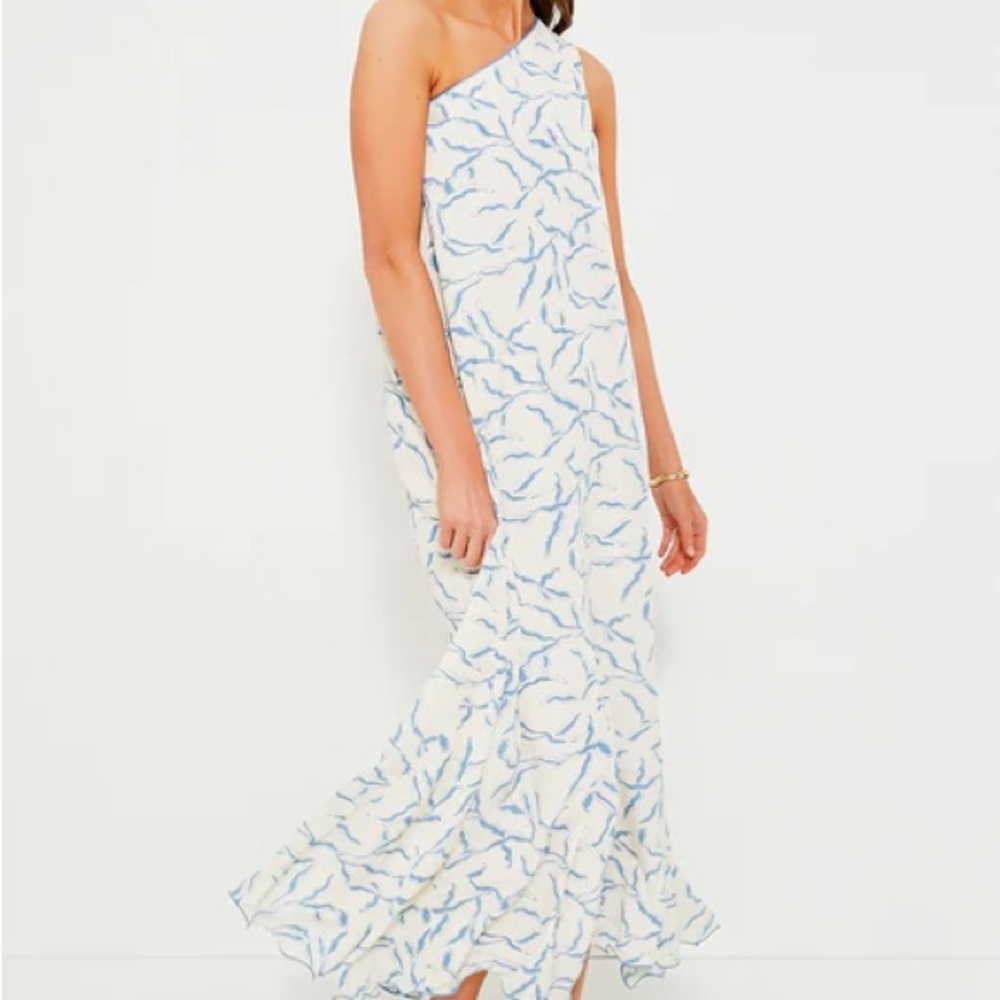 Hyacinth House One Shoulder Blue Dress Coral Midi Dress
